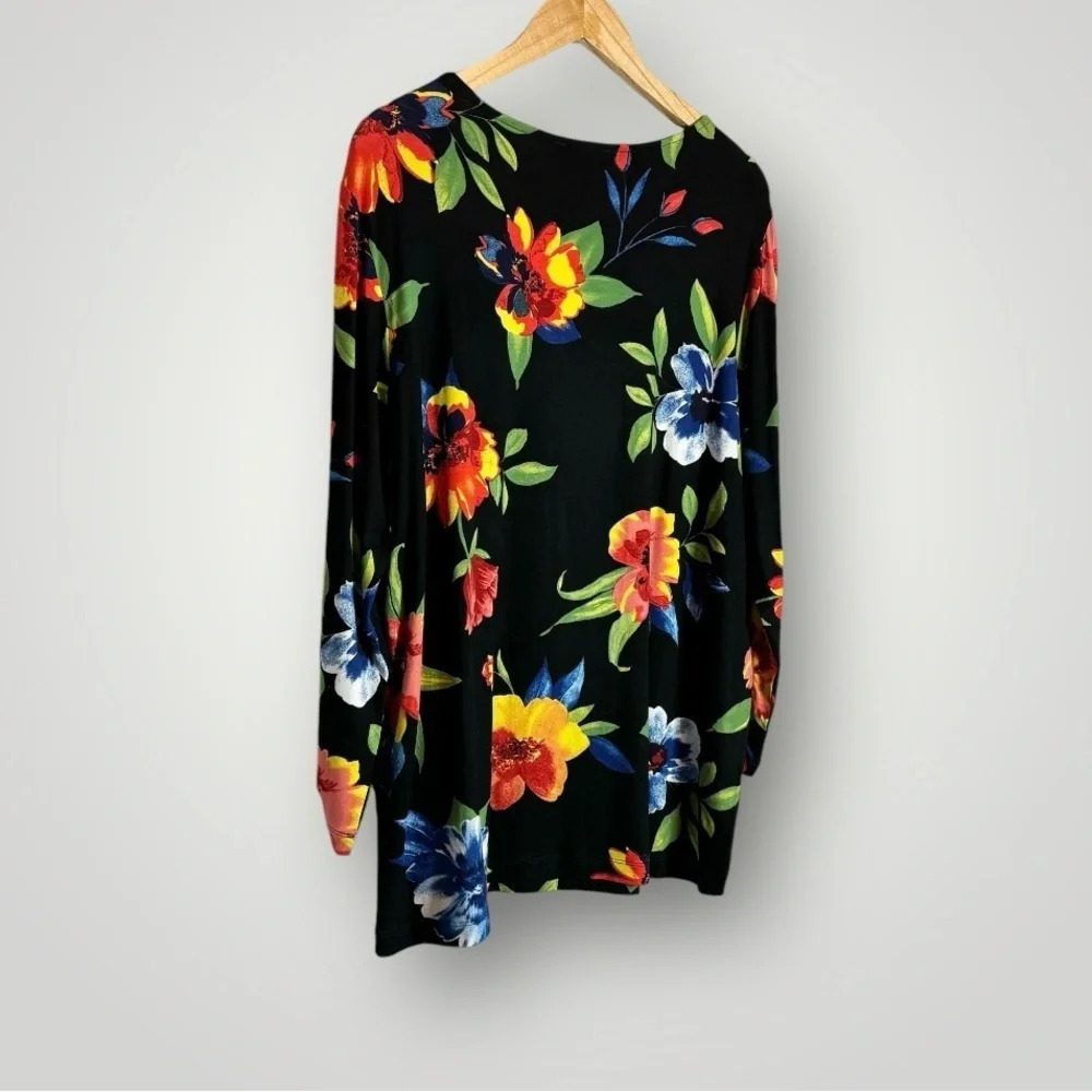 Ali Miles | Knit Tropical Floral Print Tunic Round Neck High Low Hem - Picture 7 of 9